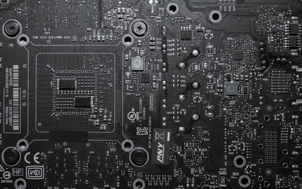rag — a black and white photo of a computer motherboard