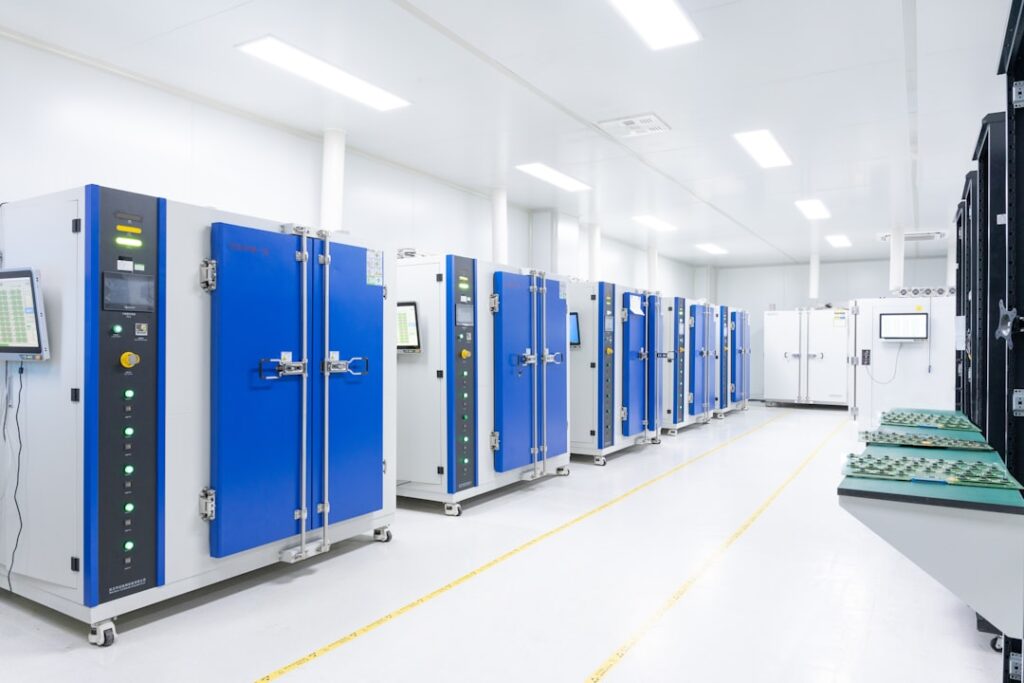 docker build cache — a row of blue and white lockers in a room