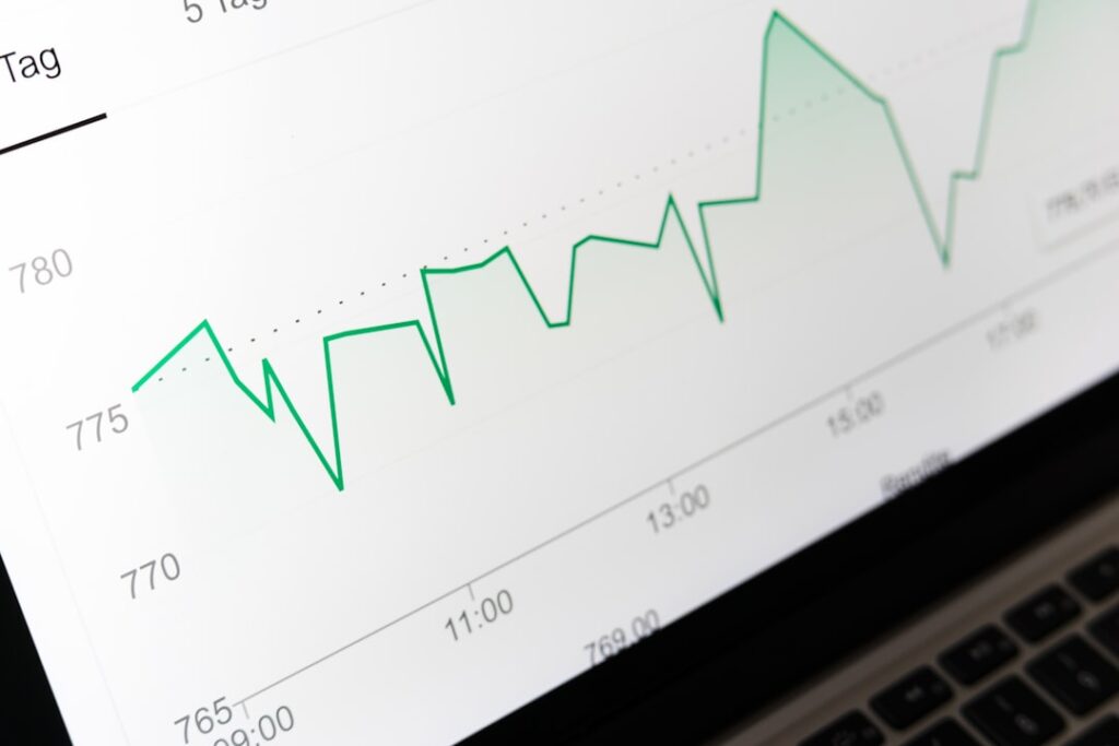 corporate actions — stock market chart displayed on laptop screen