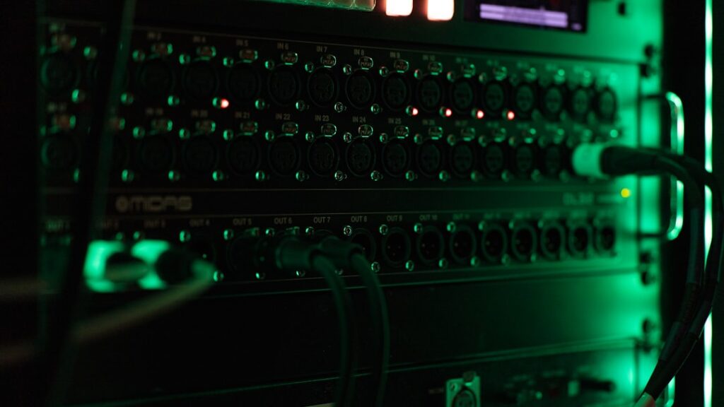 redis — a close up of a computer with green lights
